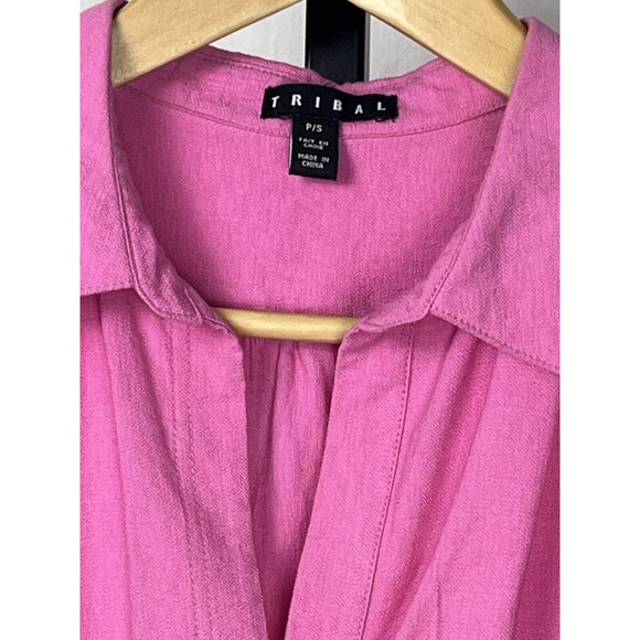 Tribal Dress Sleeveless Sundress Pocket Collar Slits Knee Length Pink Small Boho - Picture 5 of 5